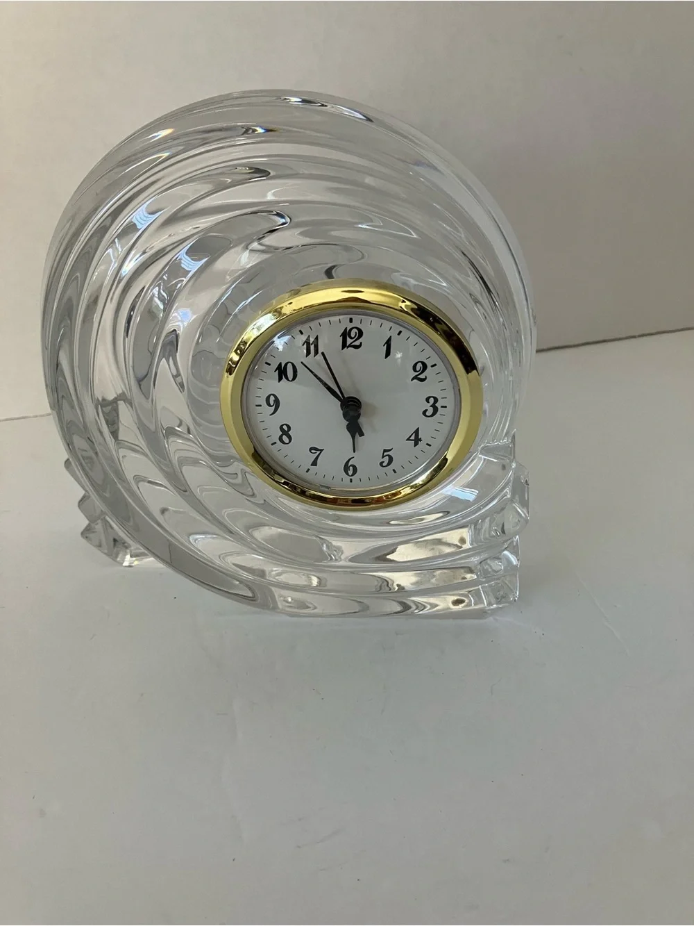 Lenox Crystal Waterscape Wave Desk Clock with Gold Trim